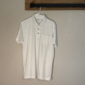 Lands End Polo Shirt White Textured Knit Short Sleeve Men's‎ Size Large